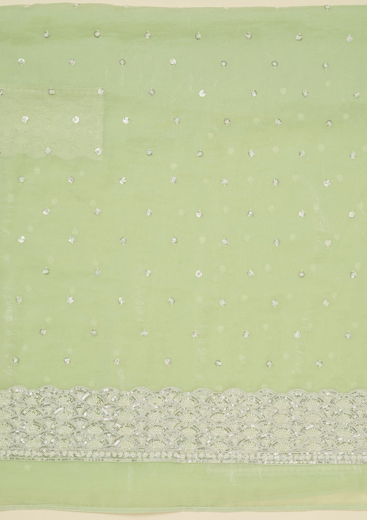 Pista Green Sequins Tissue Unstitched Salwar Suit_koskii