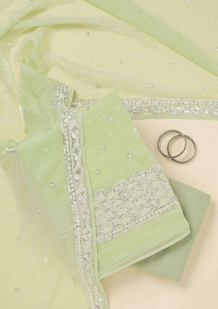 Pista Green Sequins Tissue Unstitched Salwar Suit_koskii