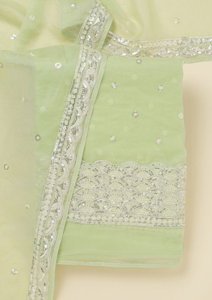 Pista Green Sequins Tissue Unstitched Salwar Suit_koskii