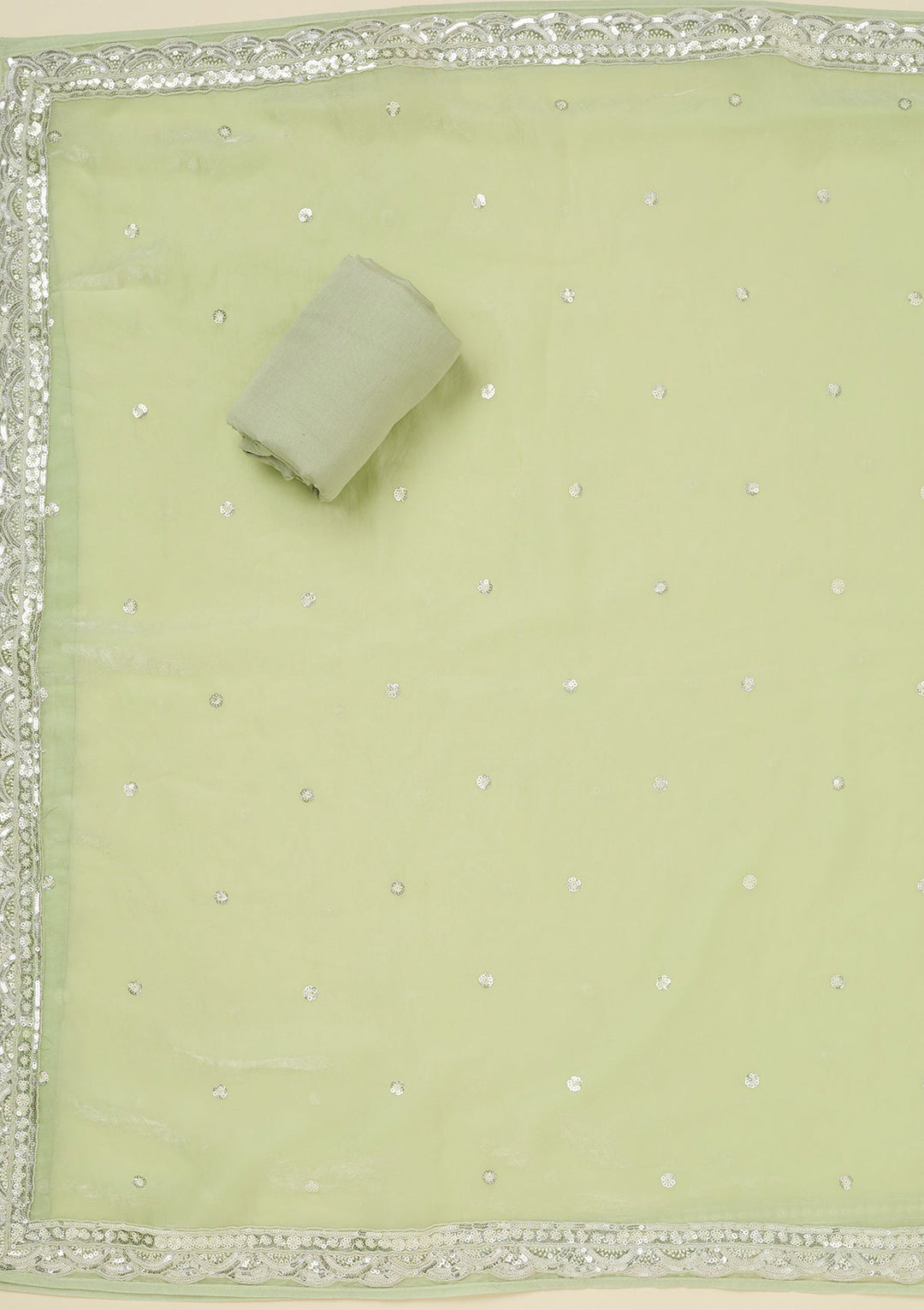 Pista Green Sequins Tissue Unstitched Salwar Suit_koskii