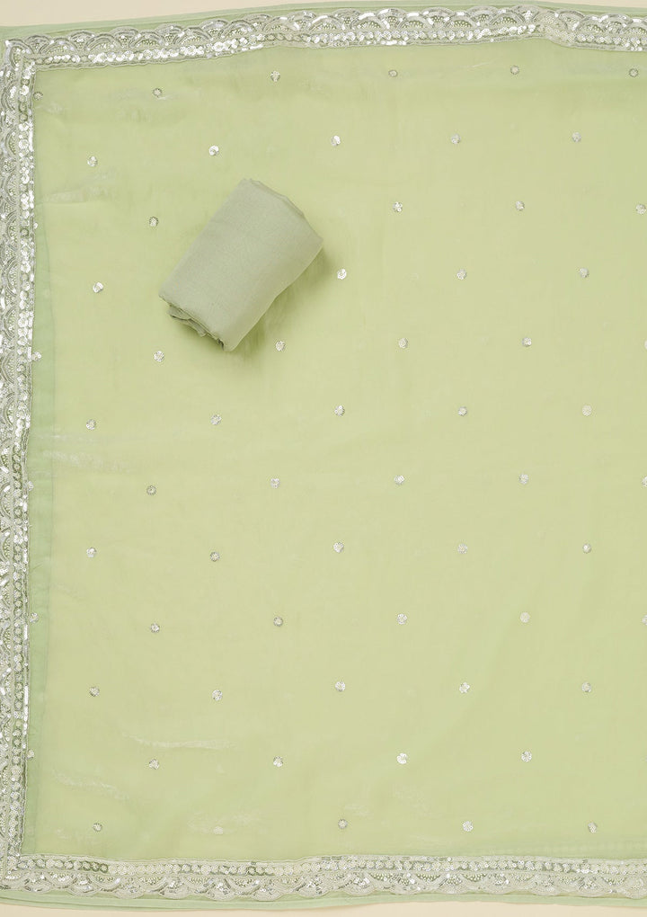 Pista Green Sequins Tissue Unstitched Salwar Suit_koskii