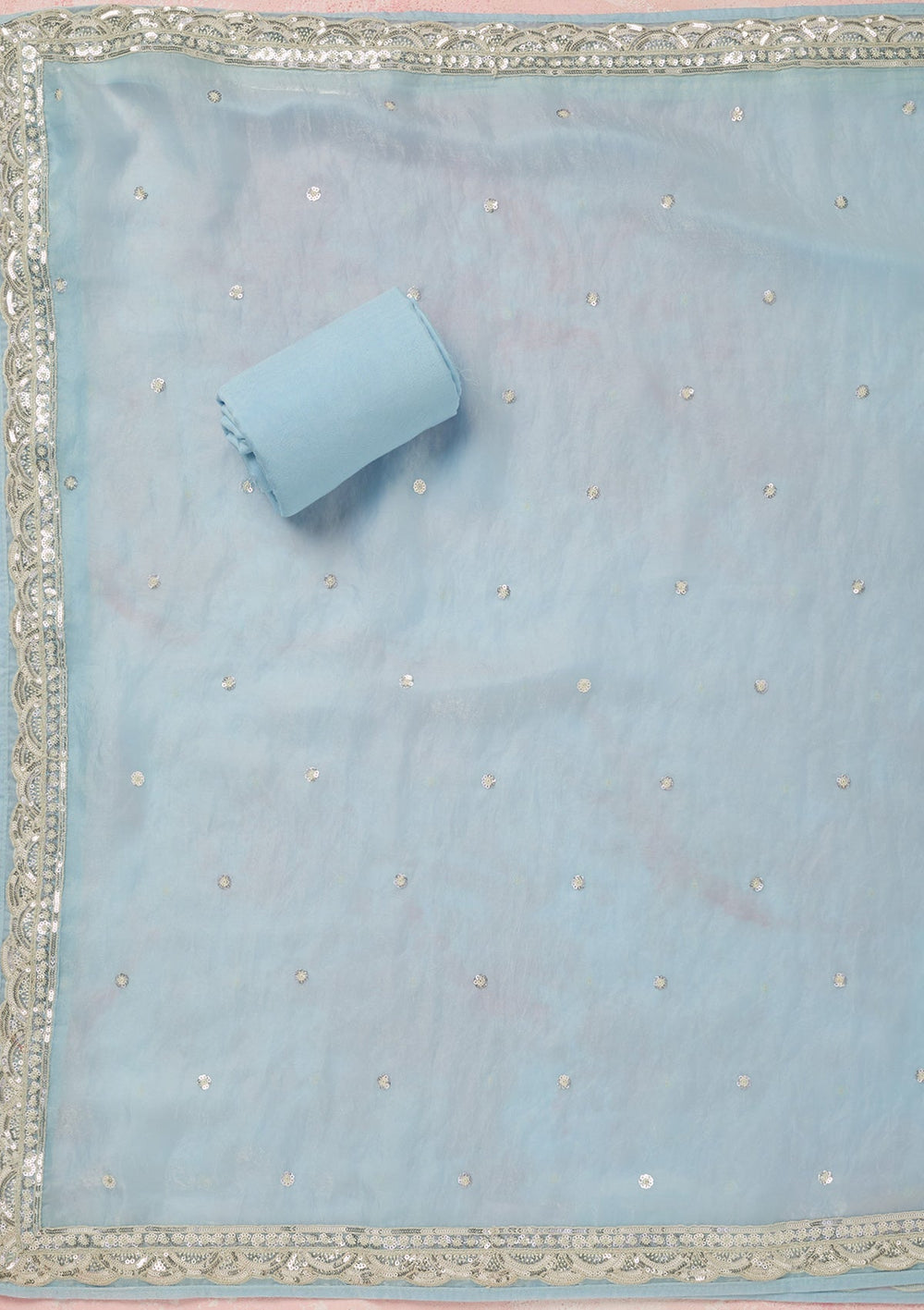 Sky Blue Sequins Tissue Unstitched Salwar Suit_koskii