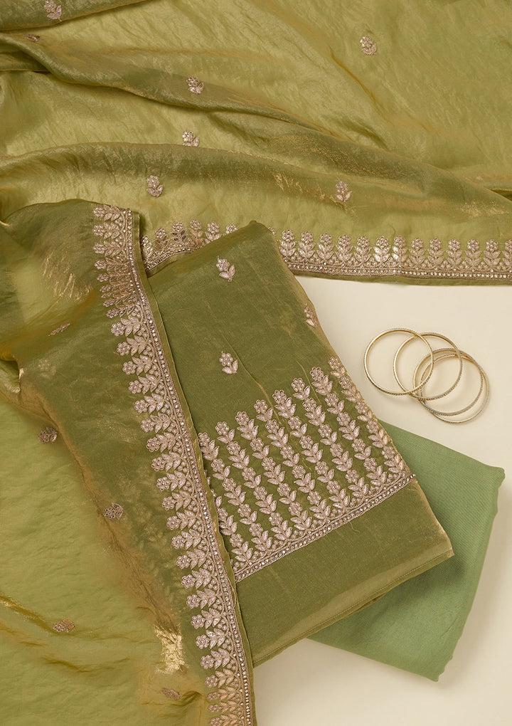 Pista Green Gotapatti Semi Crepe Unstitched Salwar Suit_koskii