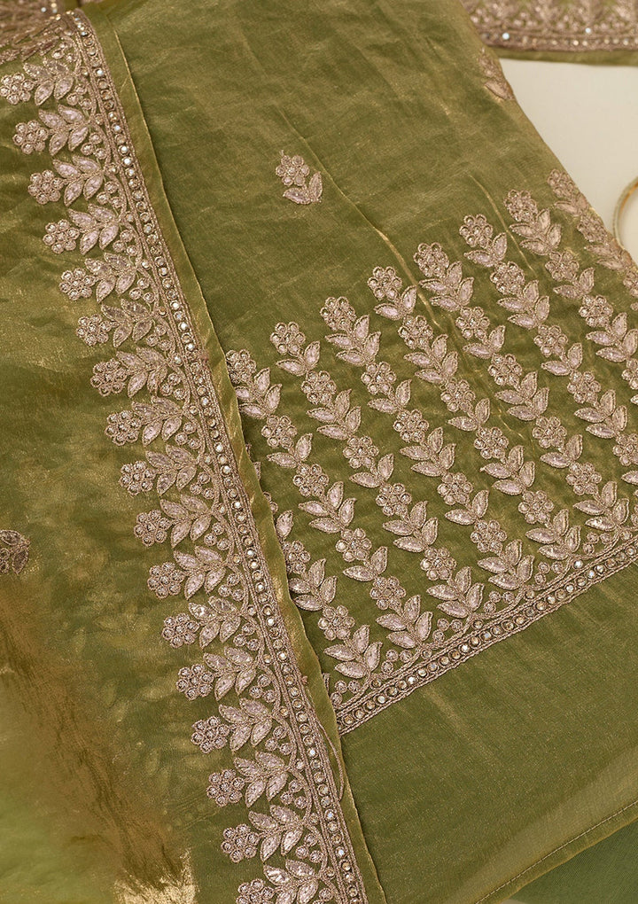 Pista Green Gotapatti Semi Crepe Unstitched Salwar Suit_koskii