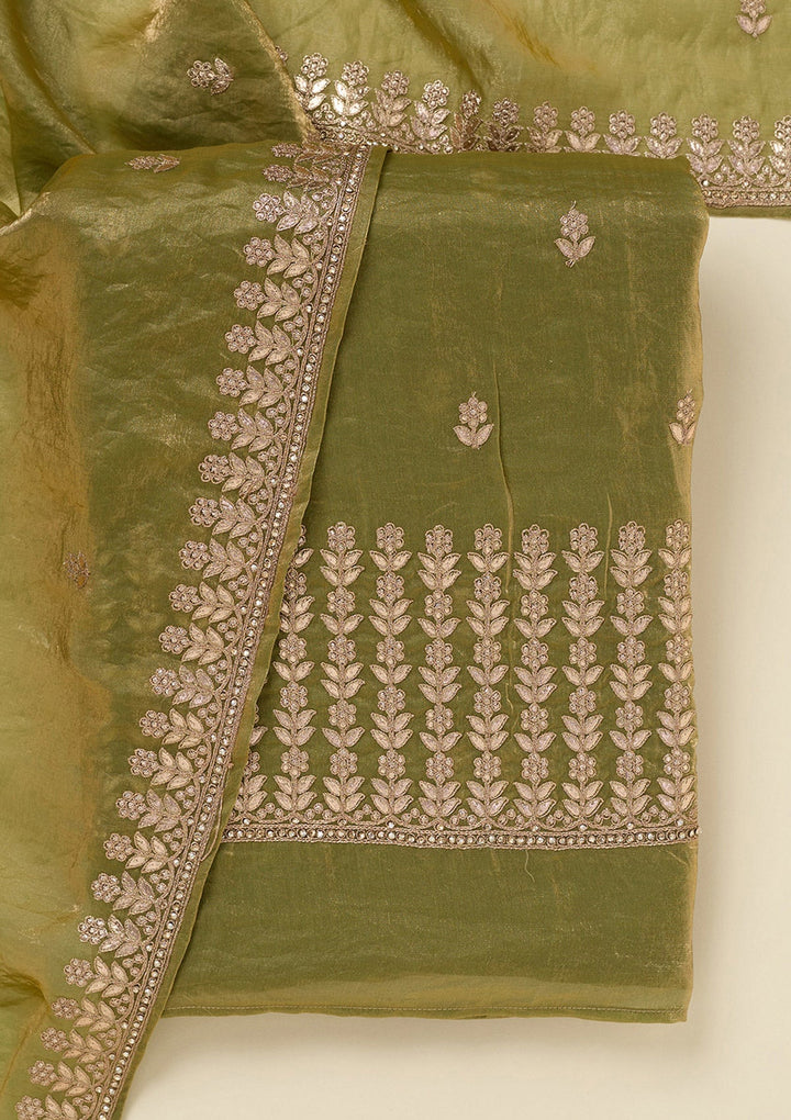 Pista Green Gotapatti Semi Crepe Unstitched Salwar Suit_koskii
