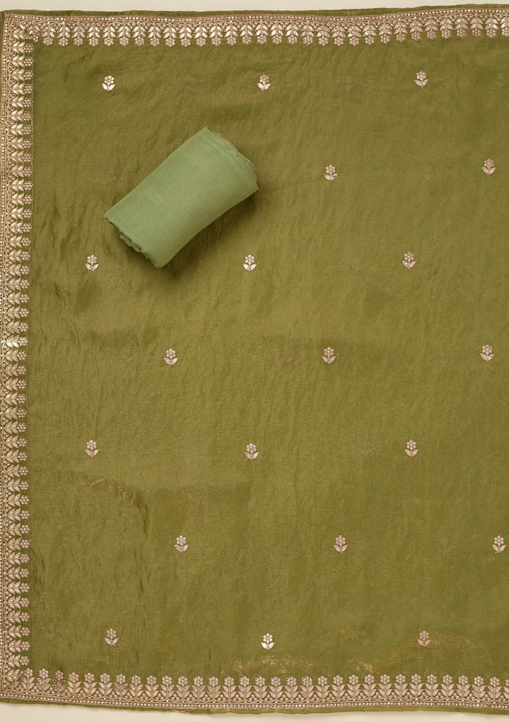 Pista Green Gotapatti Semi Crepe Unstitched Salwar Suit_koskii