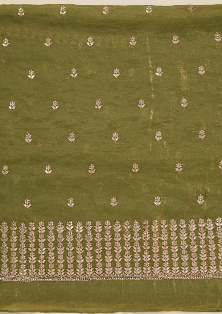 Pista Green Gotapatti Semi Crepe Unstitched Salwar Suit_koskii