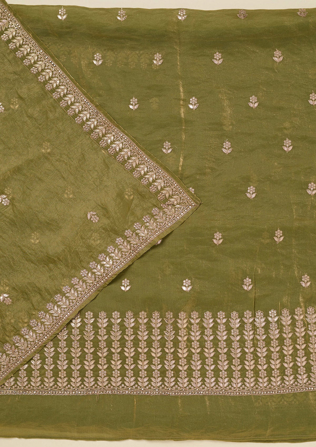 Pista Green Gotapatti Semi Crepe Unstitched Salwar Suit_koskii