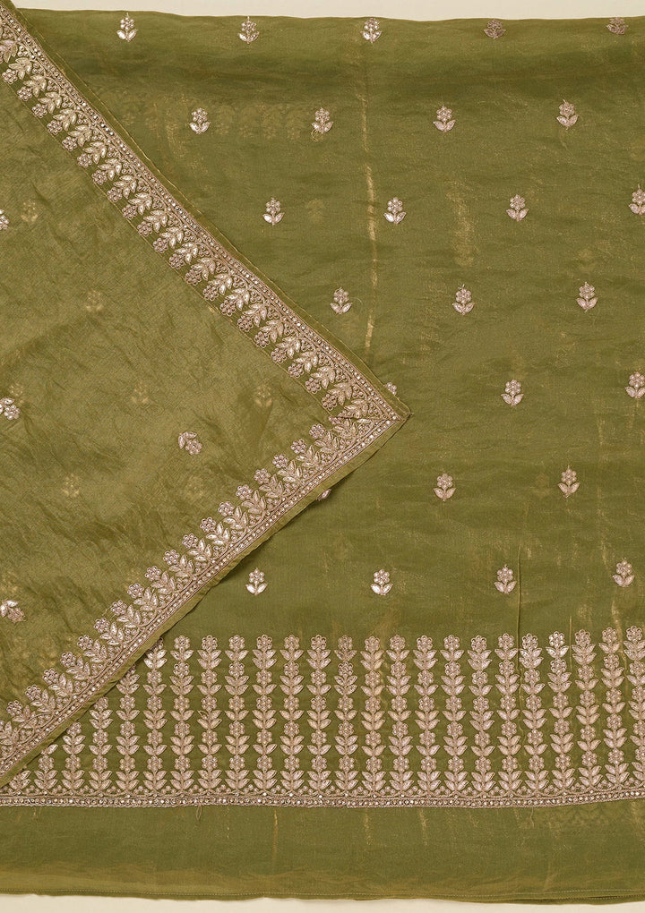 Pista Green Gotapatti Semi Crepe Unstitched Salwar Suit_koskii