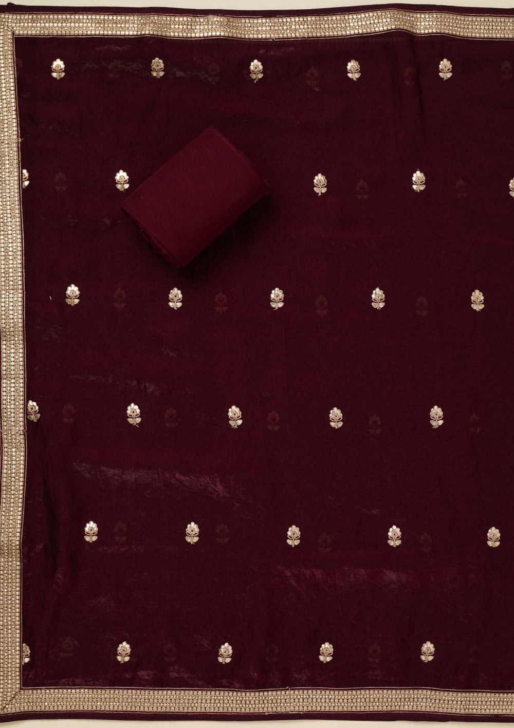 Dark Maroon Gotapatti Organza Unstitched Salwar Suit_koskii