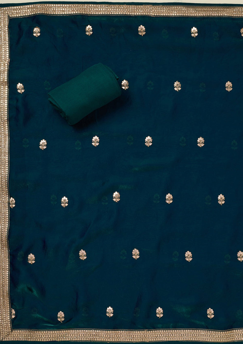 Peacock Blue Gotapatti Organza Unstitched Salwar Suit_koskii