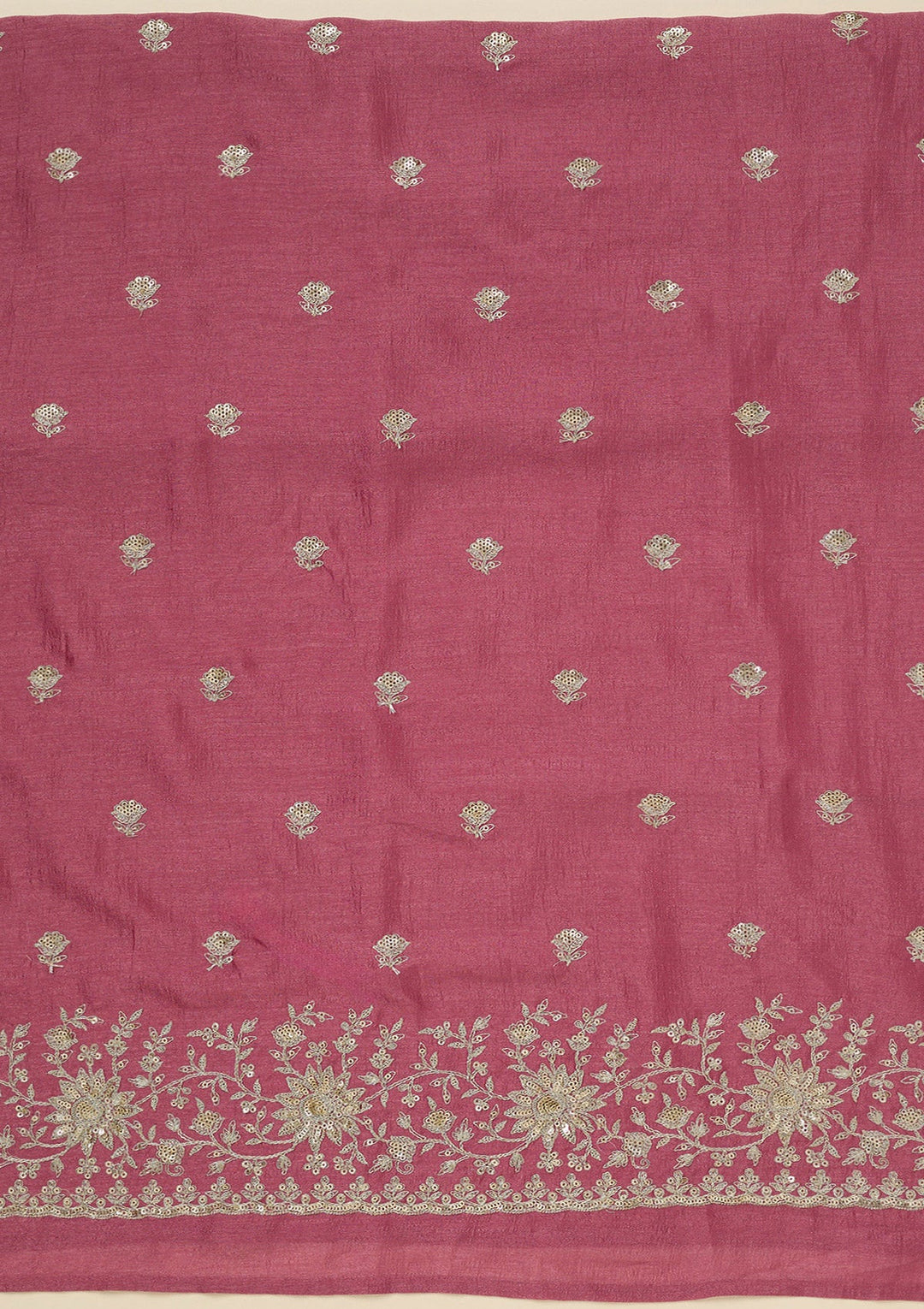 Onion Pink Zariwork (Silver) Soft Raw Silk Unstitched Salwar Suit_koskii
