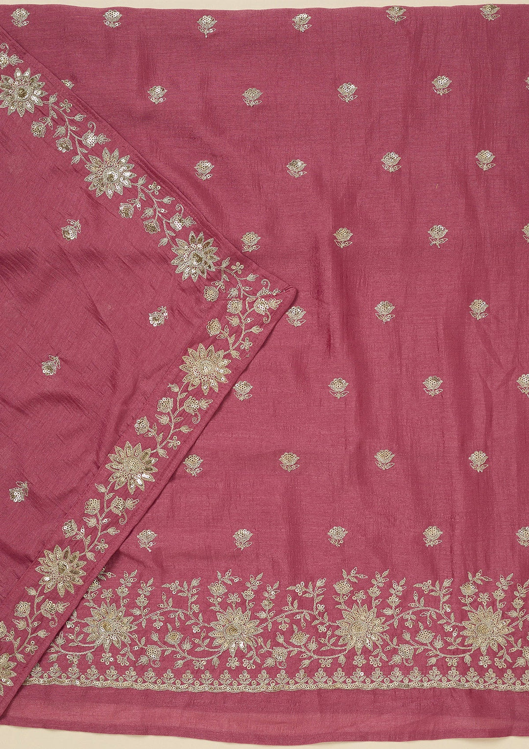 Onion Pink Zariwork (Silver) Soft Raw Silk Unstitched Salwar Suit_koskii