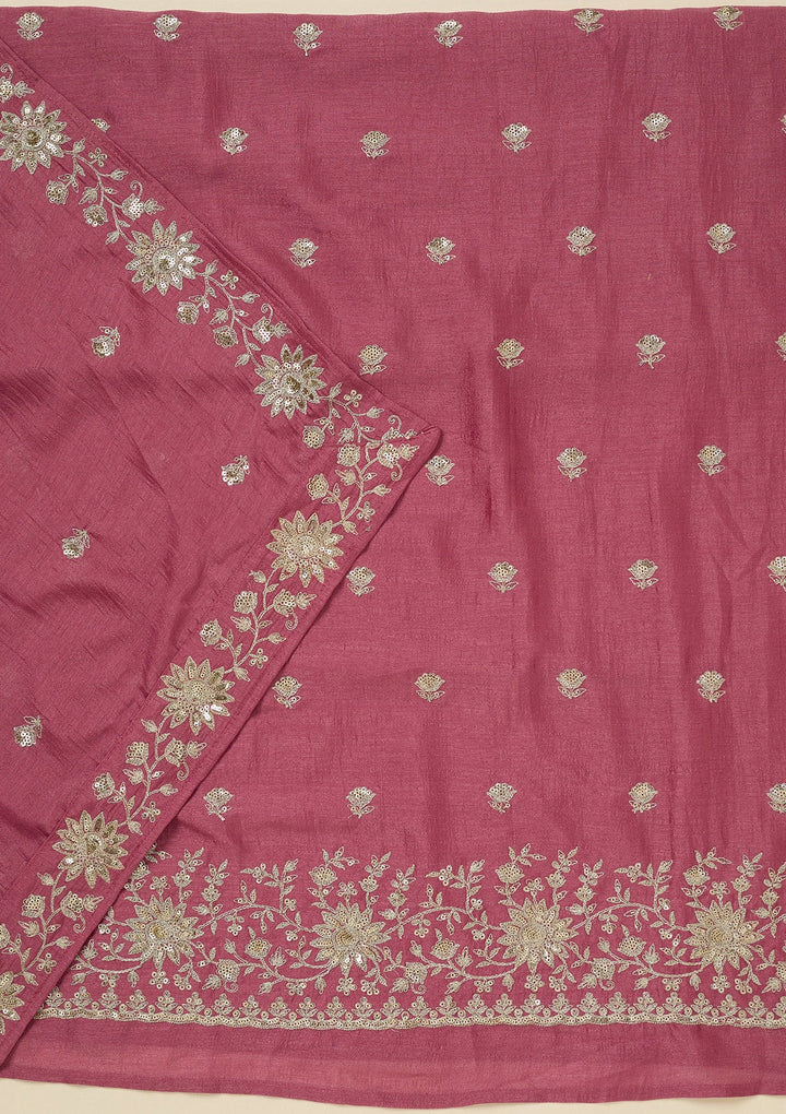Onion Pink Zariwork (Silver) Soft Raw Silk Unstitched Salwar Suit_koskii