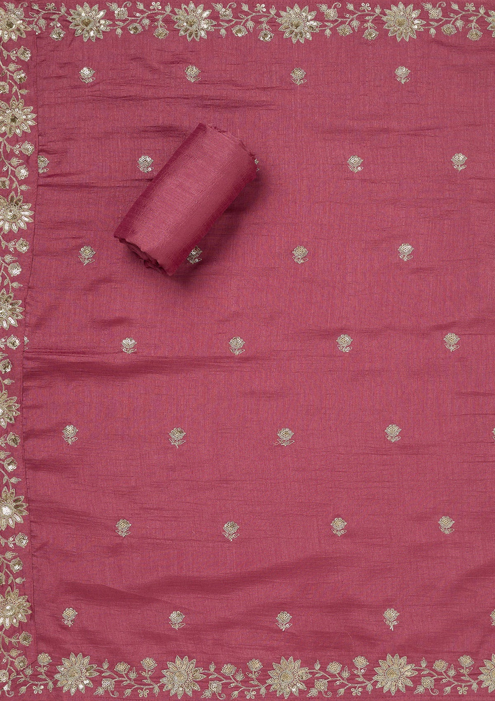 Onion Pink Zariwork (Silver) Soft Raw Silk Unstitched Salwar Suit_koskii