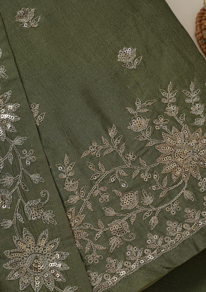 Pista Green Zariwork (Silver) Soft Raw Silk Unstitched Salwar Suit_koskii