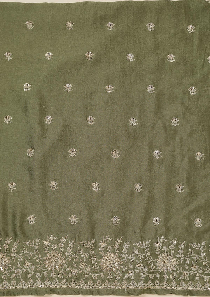 Pista Green Zariwork (Silver) Soft Raw Silk Unstitched Salwar Suit_koskii