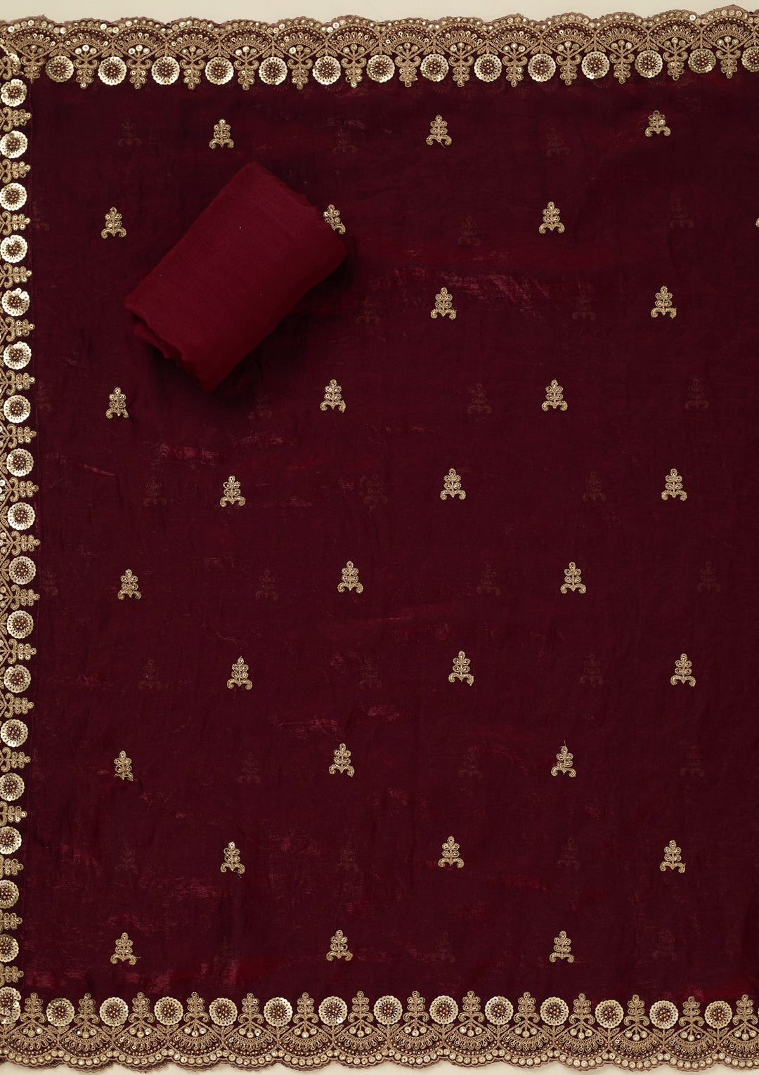 Maroon Cording Organza Unstitched Salwar Suit_koskii