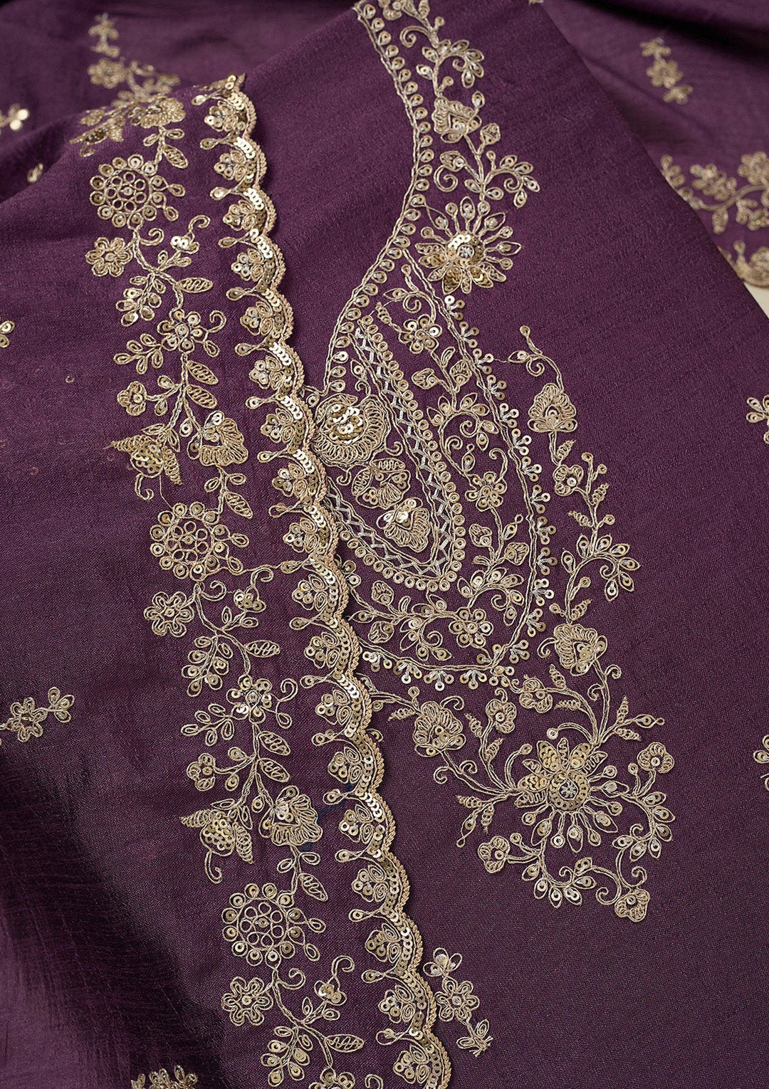 Purple Cording Organza Unstitched Salwar Suit_koskii