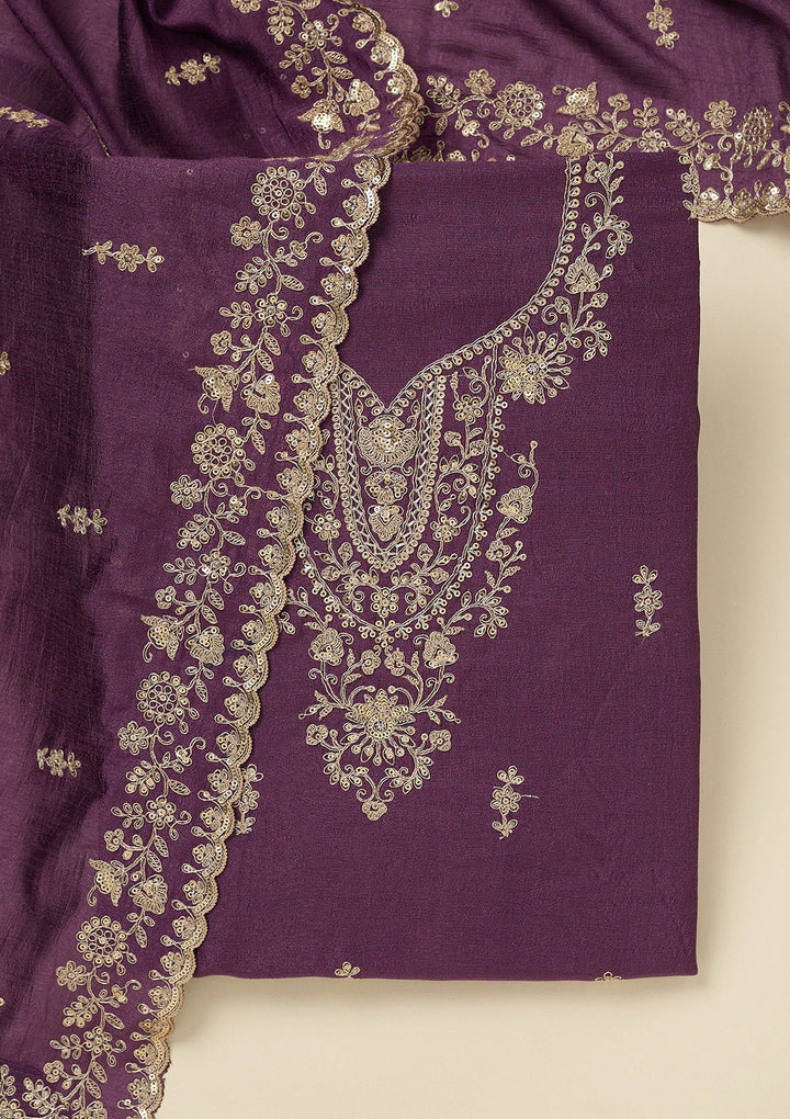 Purple Cording Organza Unstitched Salwar Suit_koskii