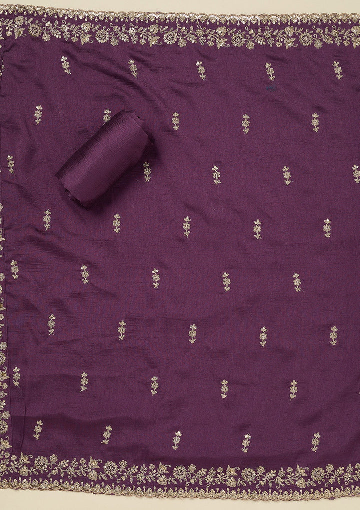 Purple Cording Organza Unstitched Salwar Suit_koskii