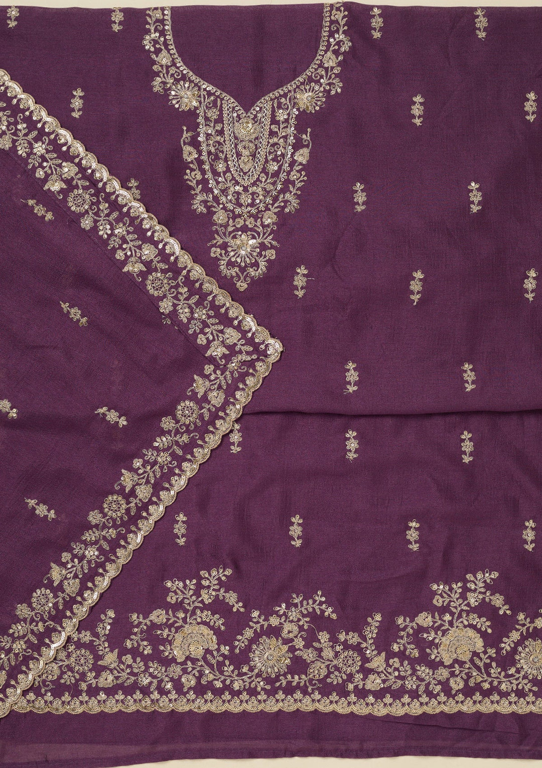 Purple Cording Organza Unstitched Salwar Suit_koskii