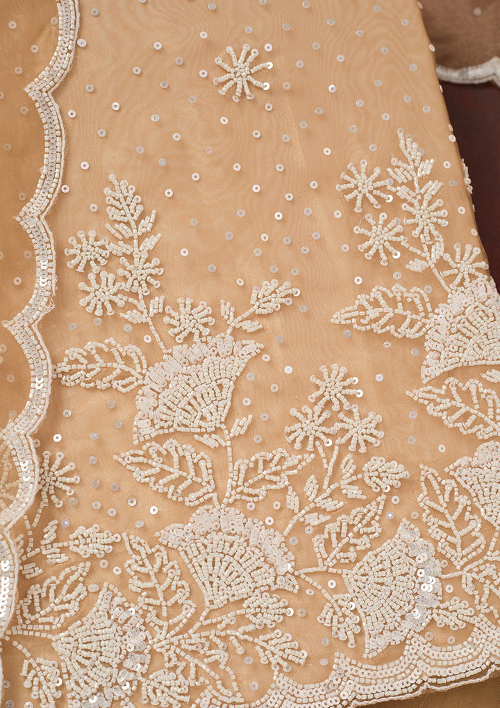 Light Brown Cutdana Organza Unstitched Salwar Suit-Koskii