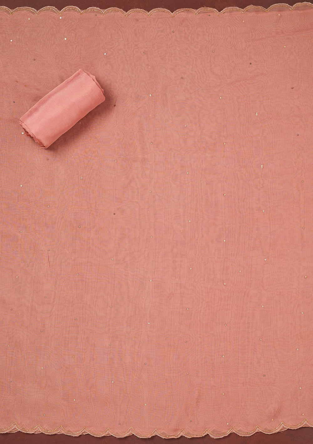 Peach Cutdana Organza Unstitched Salwar Suit-Koskii