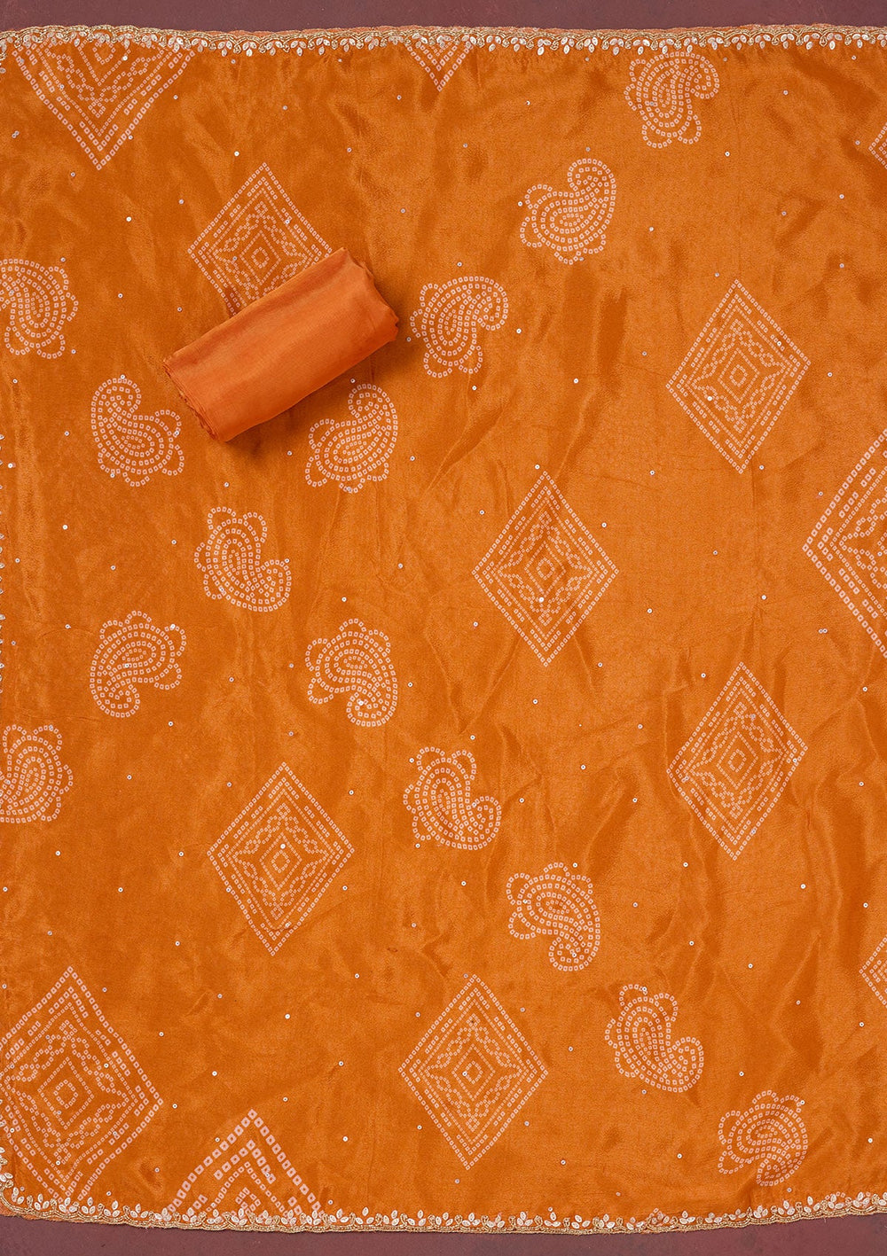 Orange Cutdana Crepe Unstitched Salwar Suit-Koskii