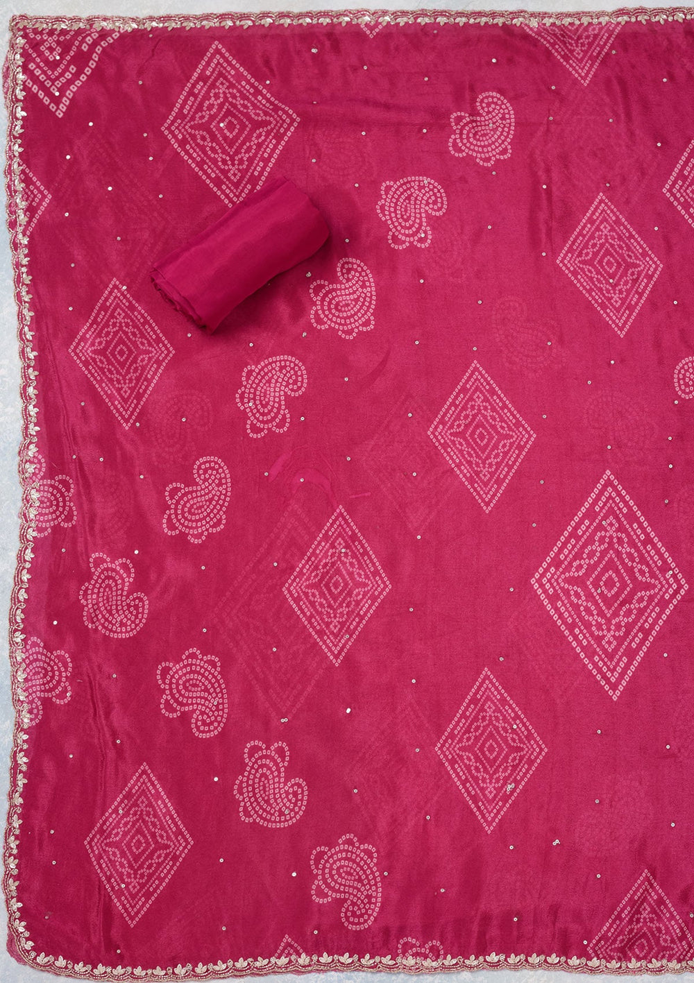 Rani Pink Cutdana Crepe Unstitched Salwar Suit-Koskii