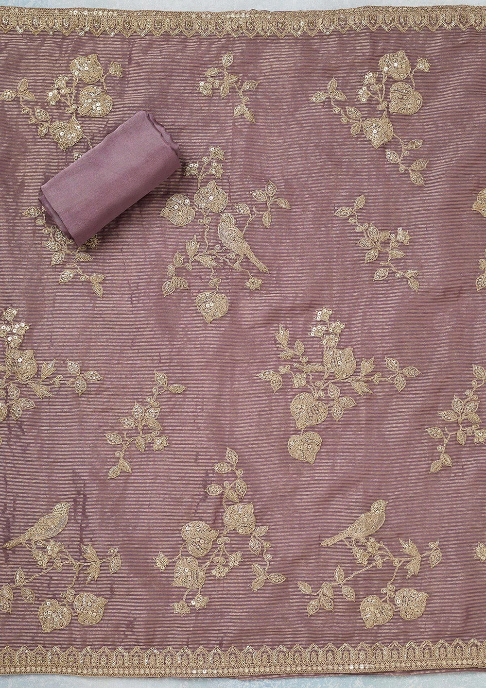 Lavender Sequins Organza Unstitched Salwar Suit-Koskii