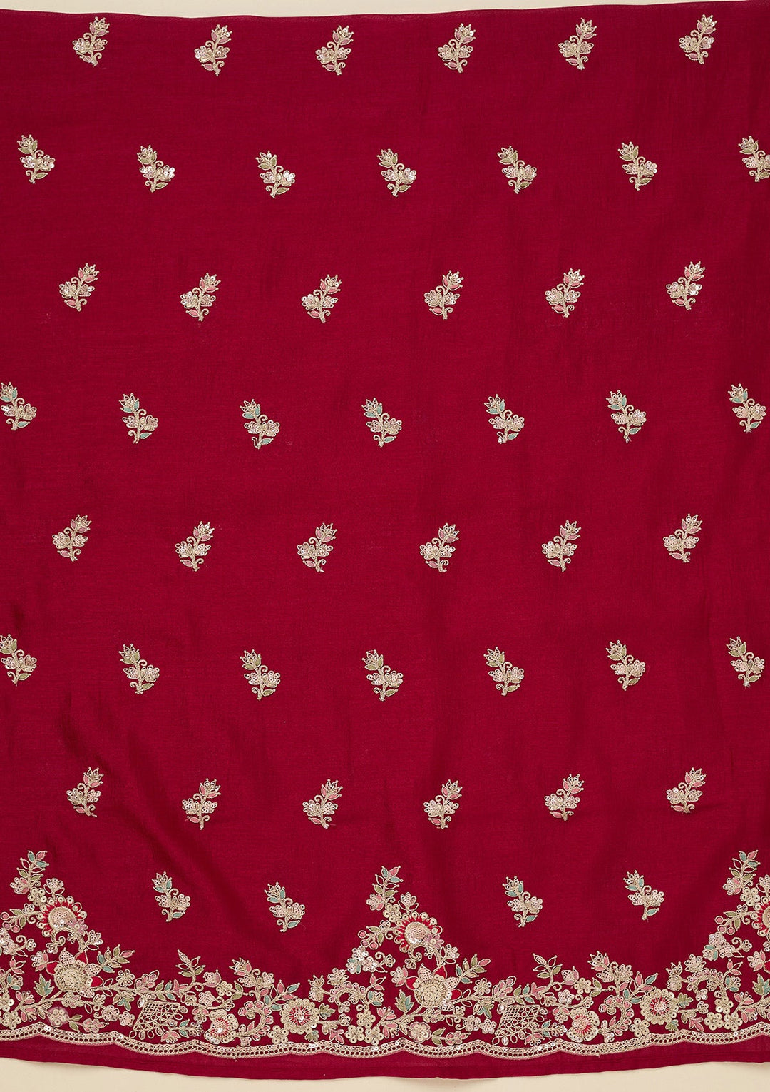 Rani Pink Zariwork (Gold) Soft Raw Silk Unstitched Salwar Suit_koskii