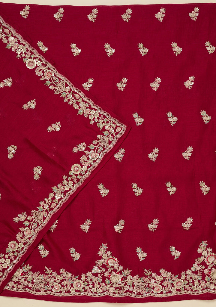 Rani Pink Zariwork (Gold) Soft Raw Silk Unstitched Salwar Suit_koskii