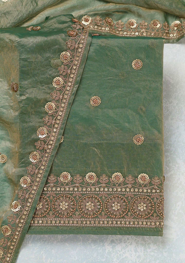 Mehandi Green Cording Organza Unstitched Salwar Suit-Koskii