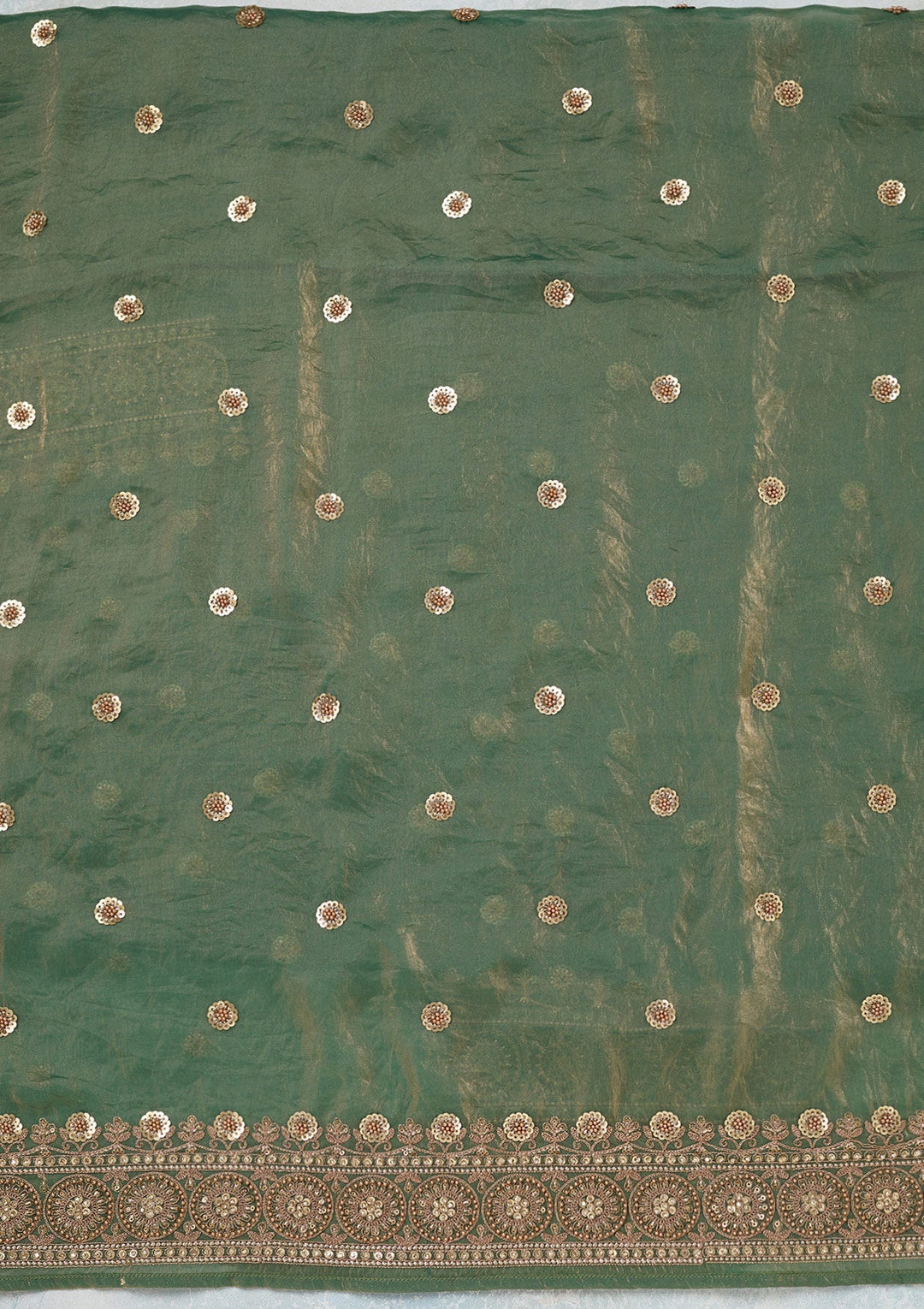 Mehandi Green Cording Organza Unstitched Salwar Suit-Koskii