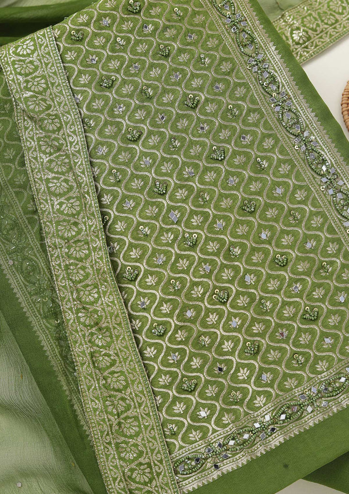 Mehendi Zariwork (Gold) Georgette Unstitched Salwar Suit-koskii