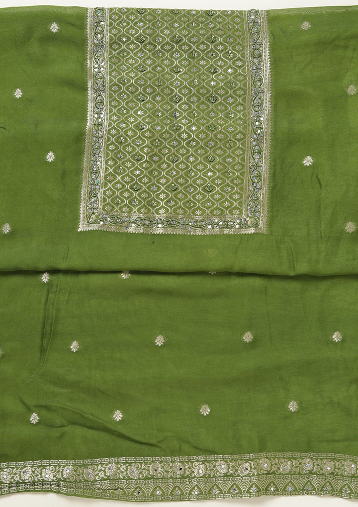 Mehendi Zariwork (Gold) Georgette Unstitched Salwar Suit-koskii