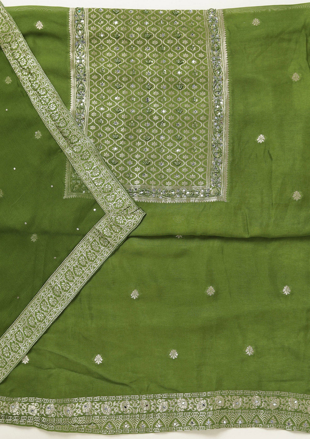 Mehendi Zariwork (Gold) Georgette Unstitched Salwar Suit-koskii