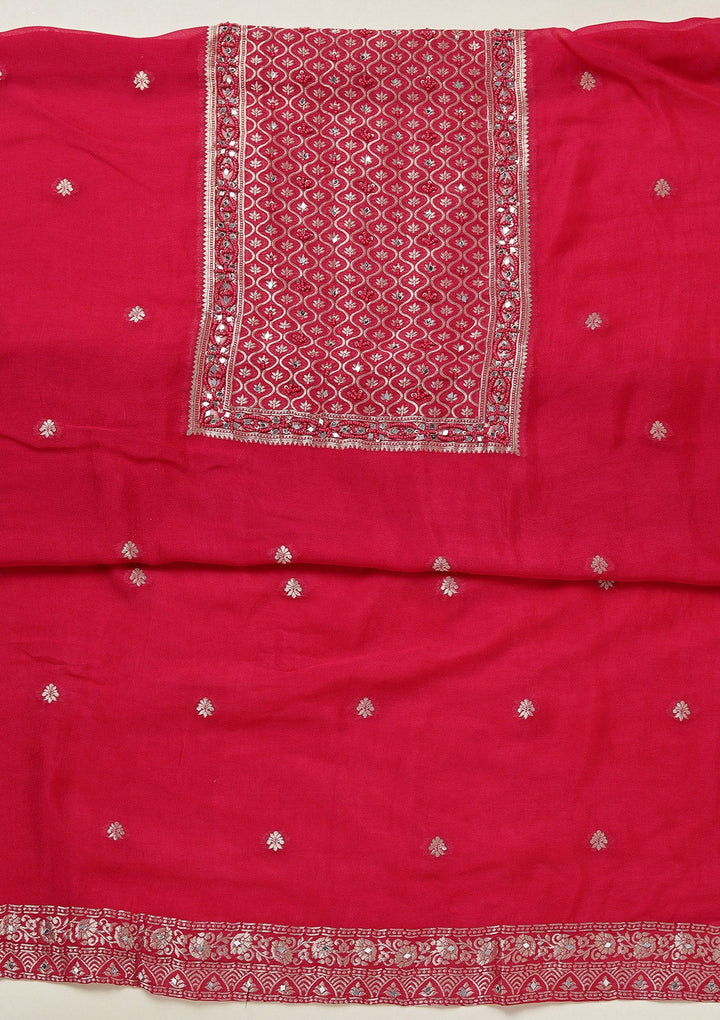 Rani Pink Zariwork (Gold) Georgette Unstitched Salwar Suit-koskii