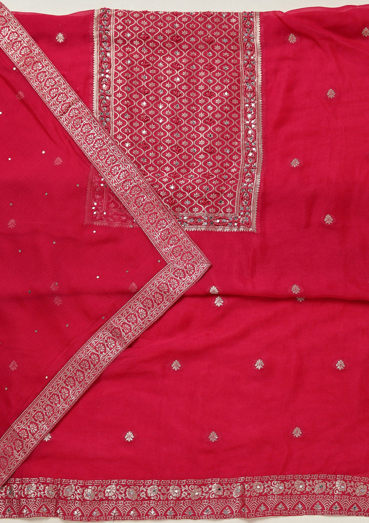 Rani Pink Zariwork (Gold) Georgette Unstitched Salwar Suit-koskii