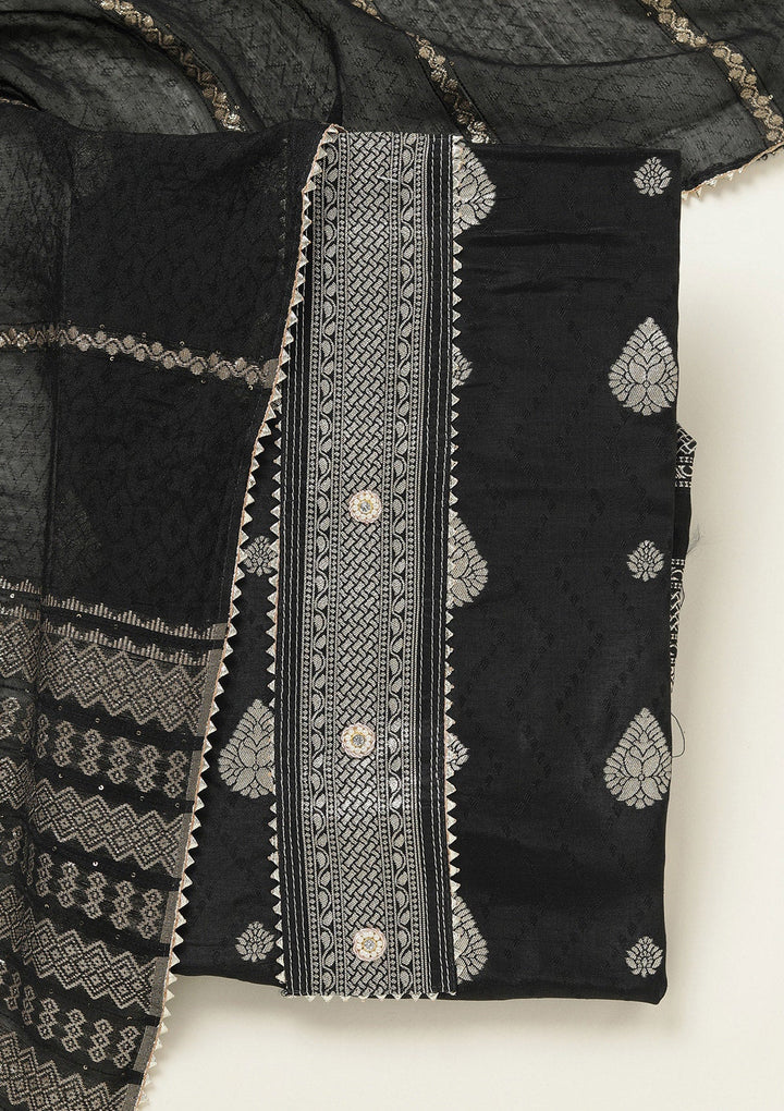 Black Zariwork (Gold) Dola Silk Unstitched Salwar Suit-koskii