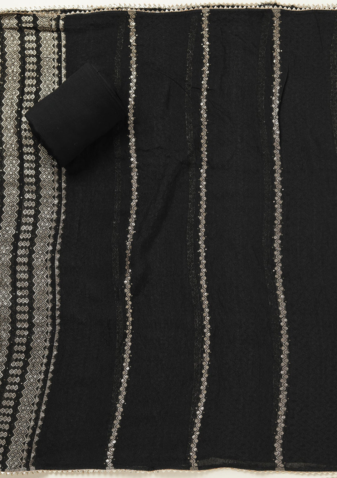 Black Zariwork (Gold) Dola Silk Unstitched Salwar Suit-koskii