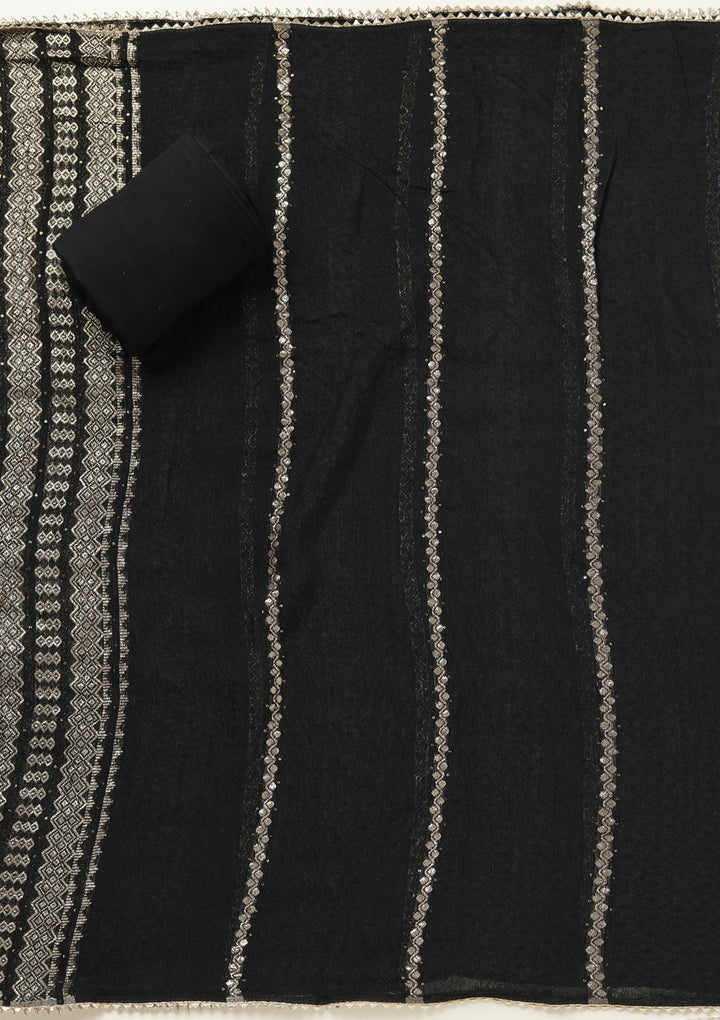 Black Zariwork (Gold) Dola Silk Unstitched Salwar Suit-koskii