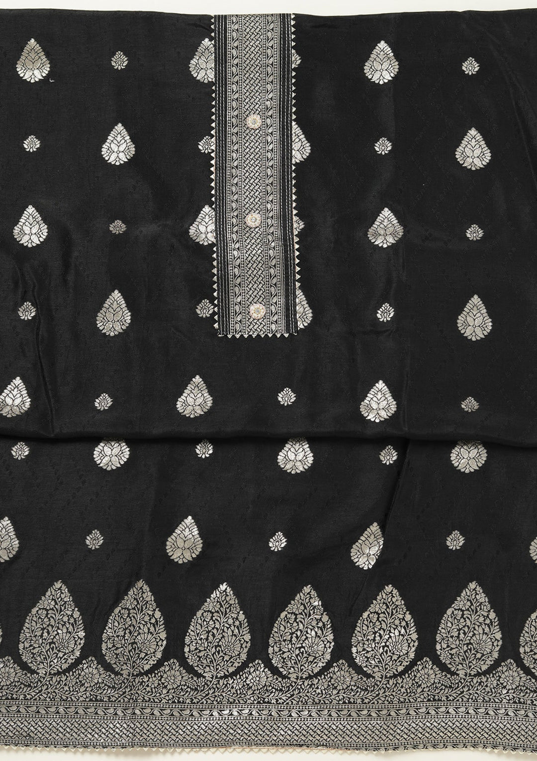 Black Zariwork (Gold) Dola Silk Unstitched Salwar Suit-koskii