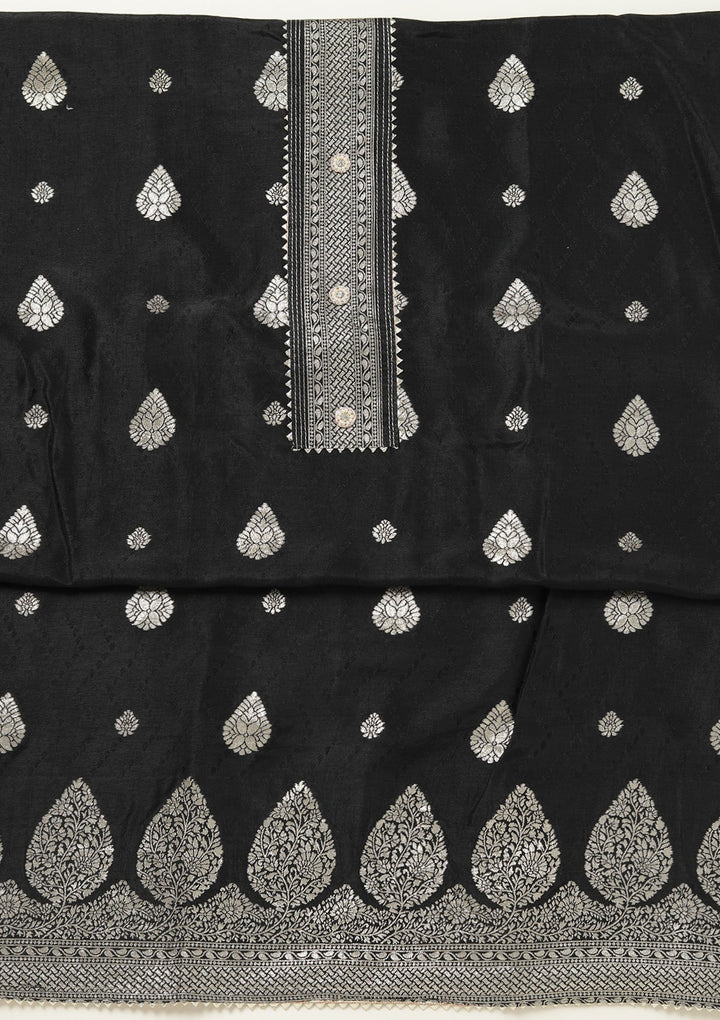 Black Zariwork (Gold) Dola Silk Unstitched Salwar Suit-koskii