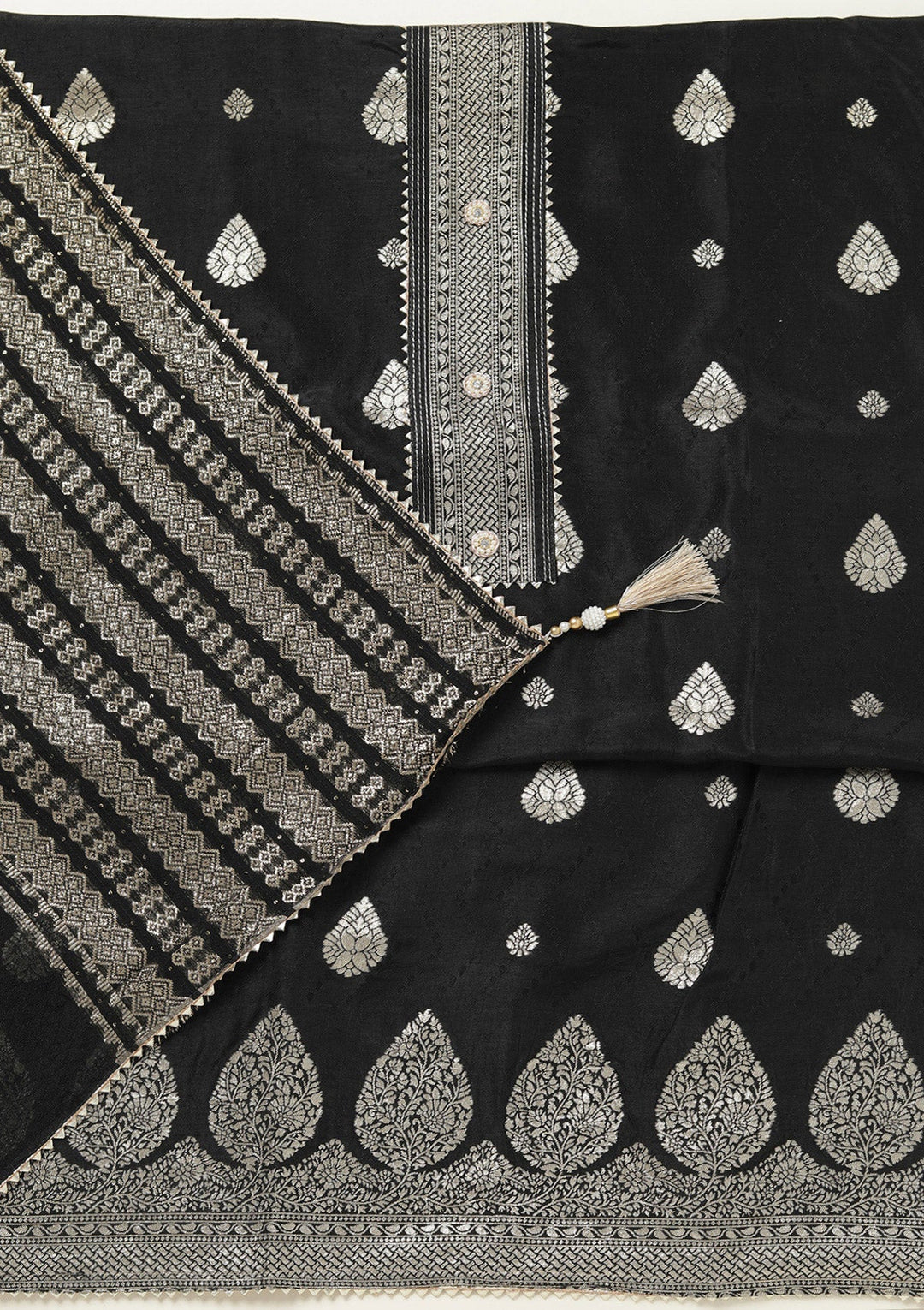Black Zariwork (Gold) Dola Silk Unstitched Salwar Suit-koskii