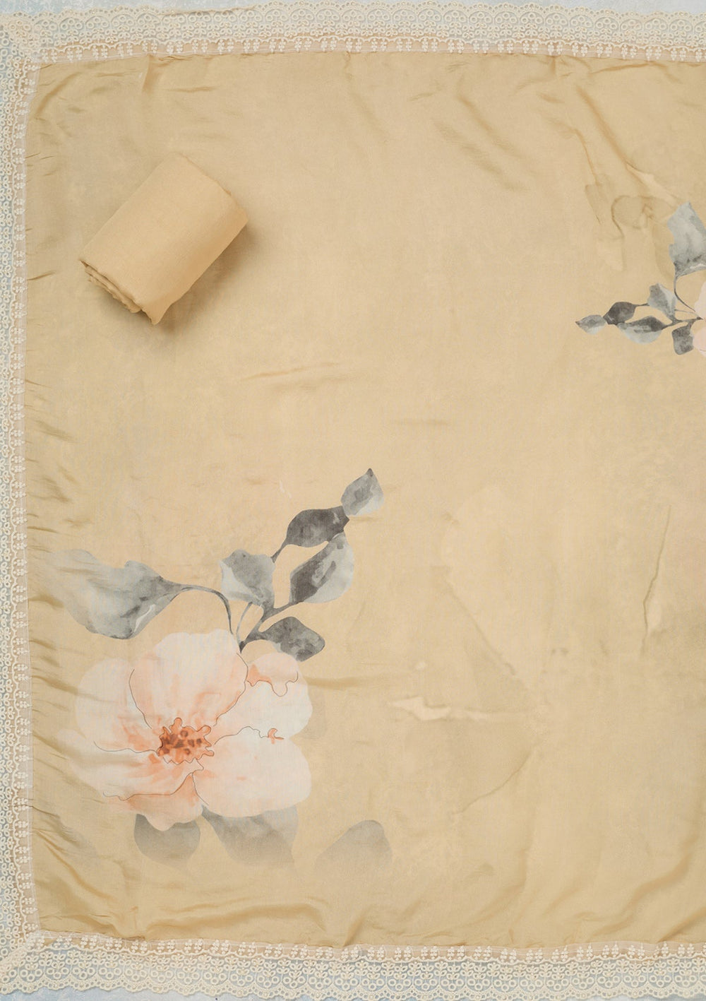 Cream Threadwork Crepe Unstitched Salwar Suit_koskii