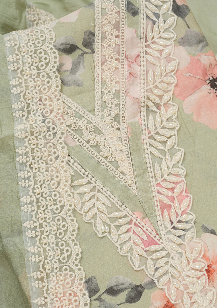 Pista Green Threadwork Crepe Unstitched Salwar Suit_koskii