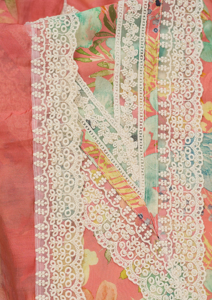 Peach Threadwork Semi Crepe Unstitched Salwar Suit_koskii