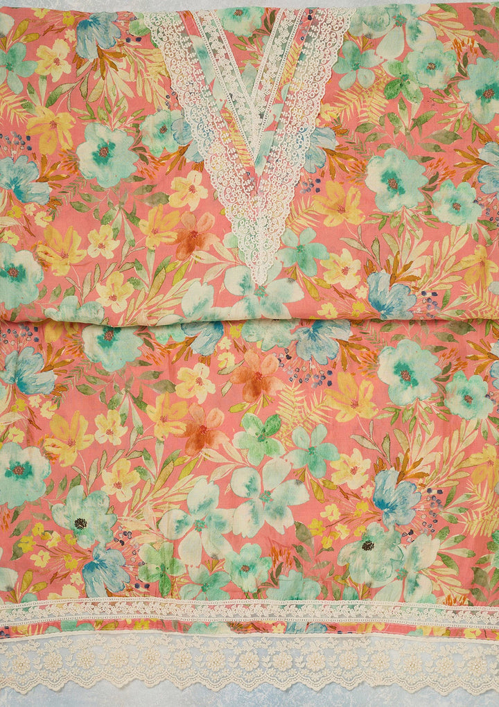 Peach Threadwork Semi Crepe Unstitched Salwar Suit_koskii